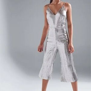 Venus Beautiful Silver Sequin Wide Leg Jumpsuit